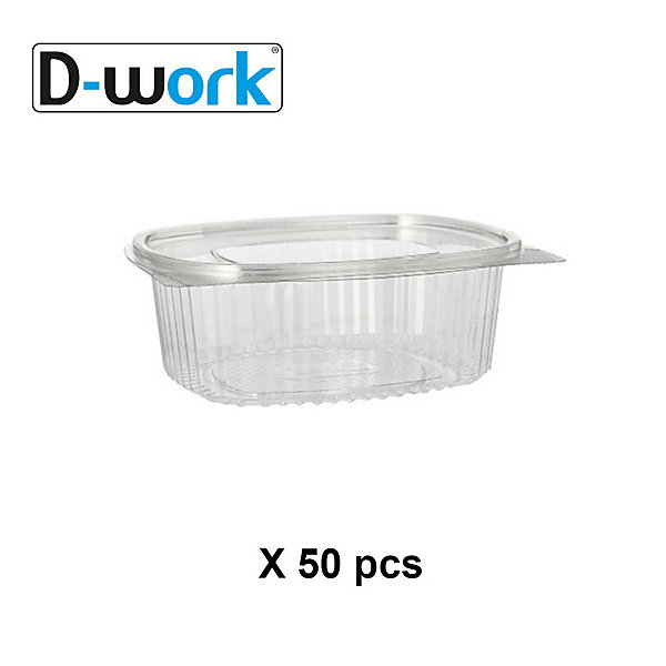 50 Barquettes à Salade 2000 ml avec Couvercle Attenant (225x198xH.83mm) en PET Pratiques, Hermétiques et Résistantes - D-Work