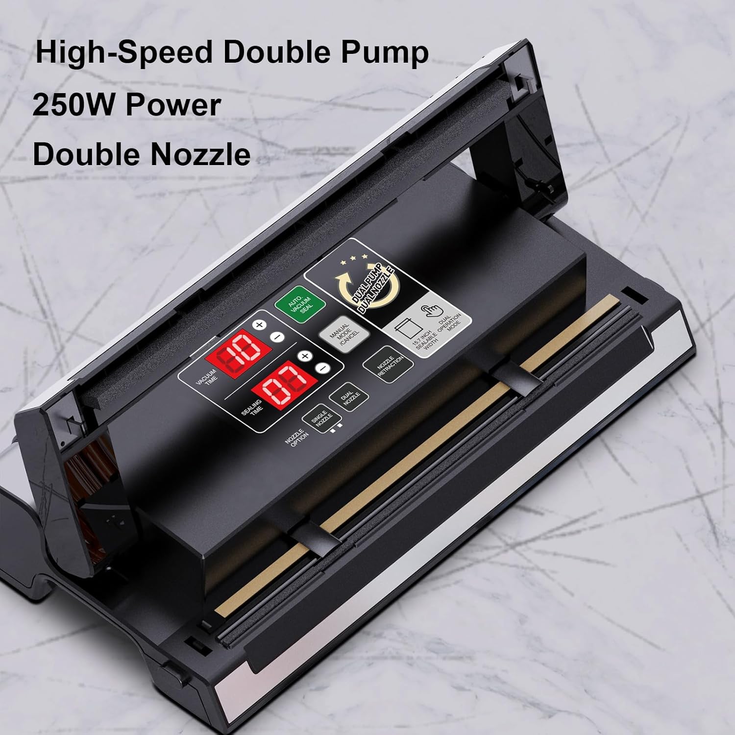 MAGIC SEAL 16-Inch Nozzle Vacuum Sealer for Food Storage - Works with Mylar & Smooth/Non-Textured Bags, No Textured Bags Needed, 250W, 8mm Extra-Wide Seal - MS180