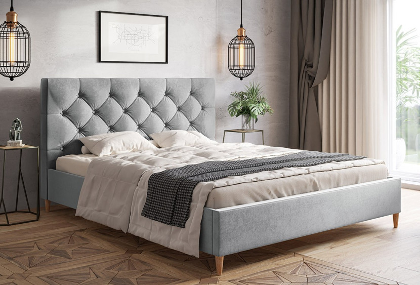 Łóżko jednoosobowe 120x200 LUXO 6 tapicerowane, na wysokich nogach- szare