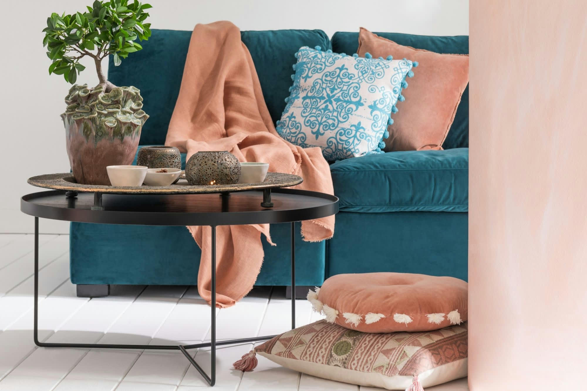 LINETTE - Table basse ronde moderne bois et métal