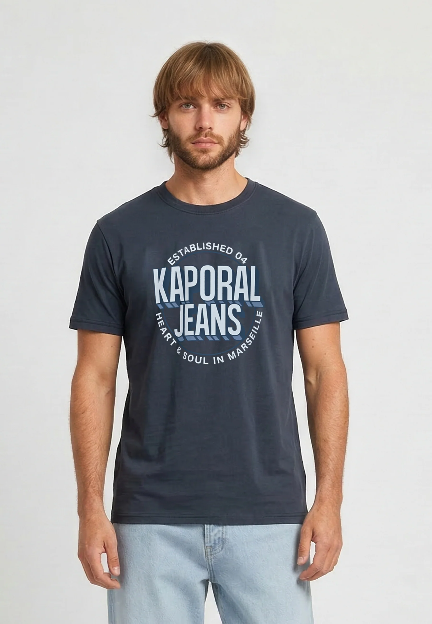T-shirt manches courtes regular bleu marine coton TYLER