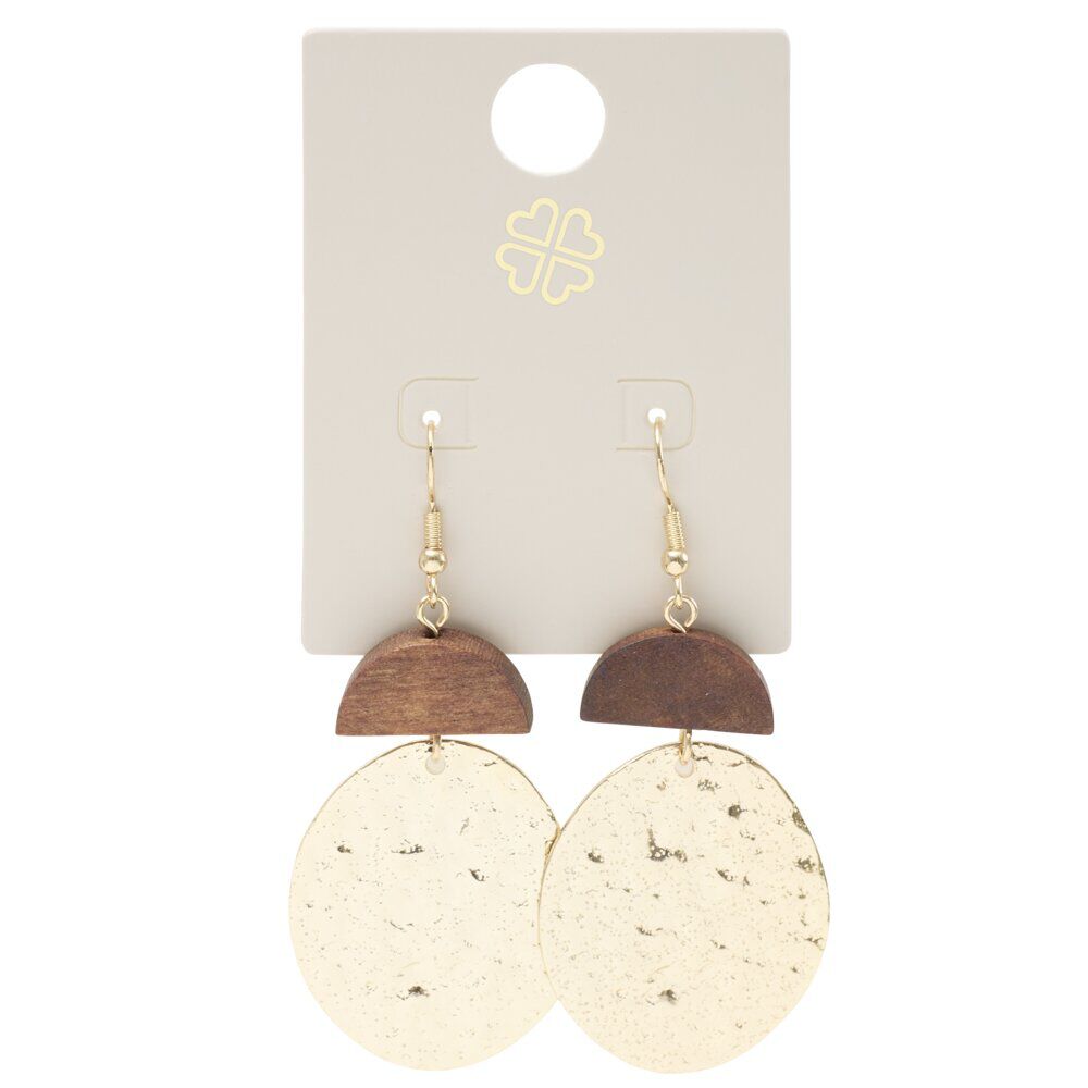 Boucles d'oreilles bois et métal martelé doré L3,5cm