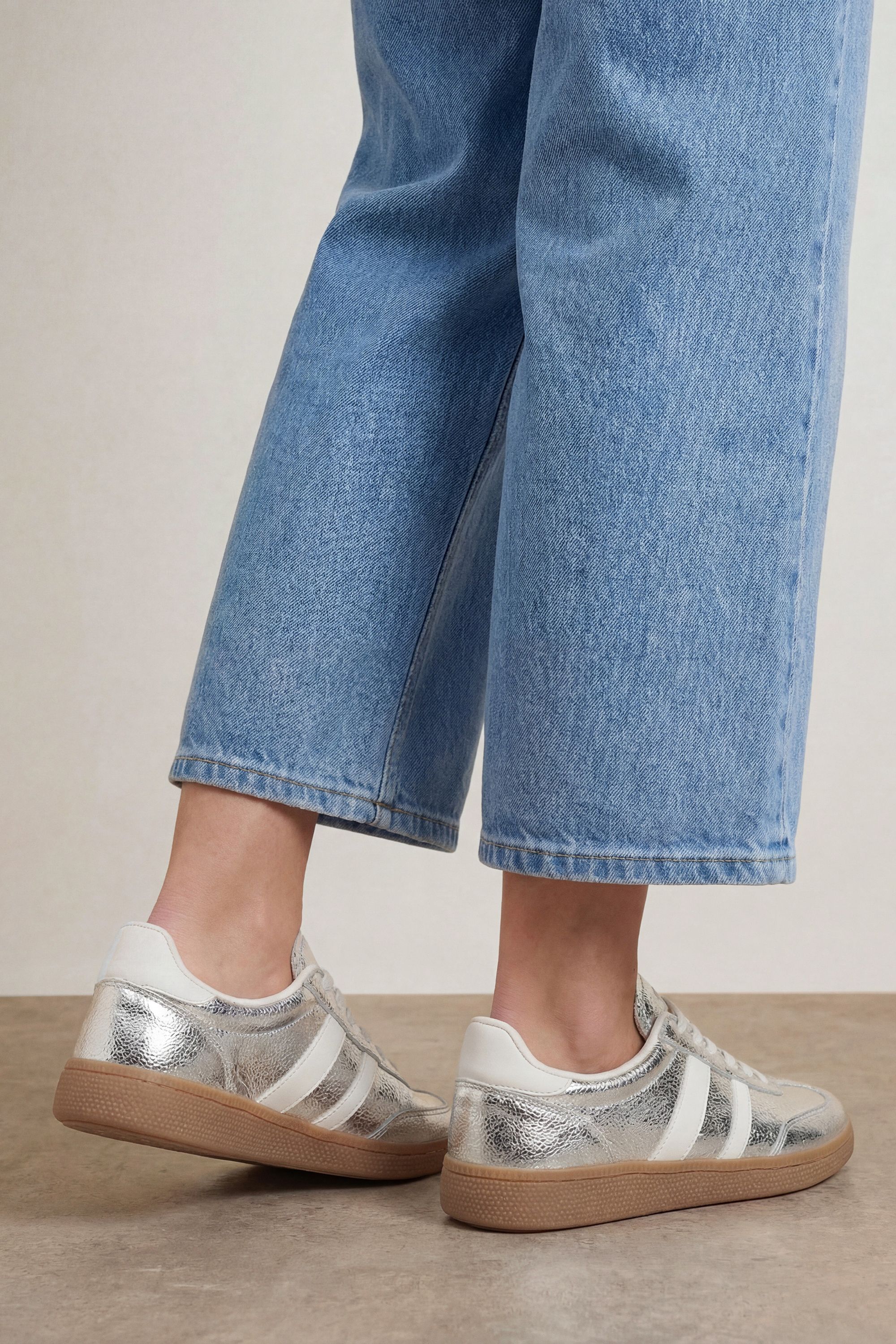 Oasis Erin Faux Metallic Leather Lace Up Trainers