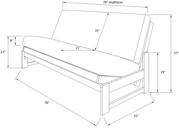 Full Size Futon Frame Set - Convertible Sofa Bed for Living Spaces Twill Black