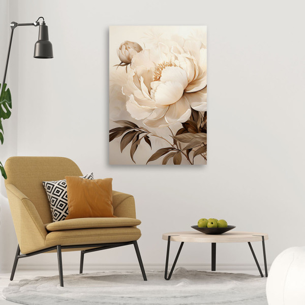 Feeby Obraz na płótnie, Piwonie Peonie Kwiaty w Beżu 40x60