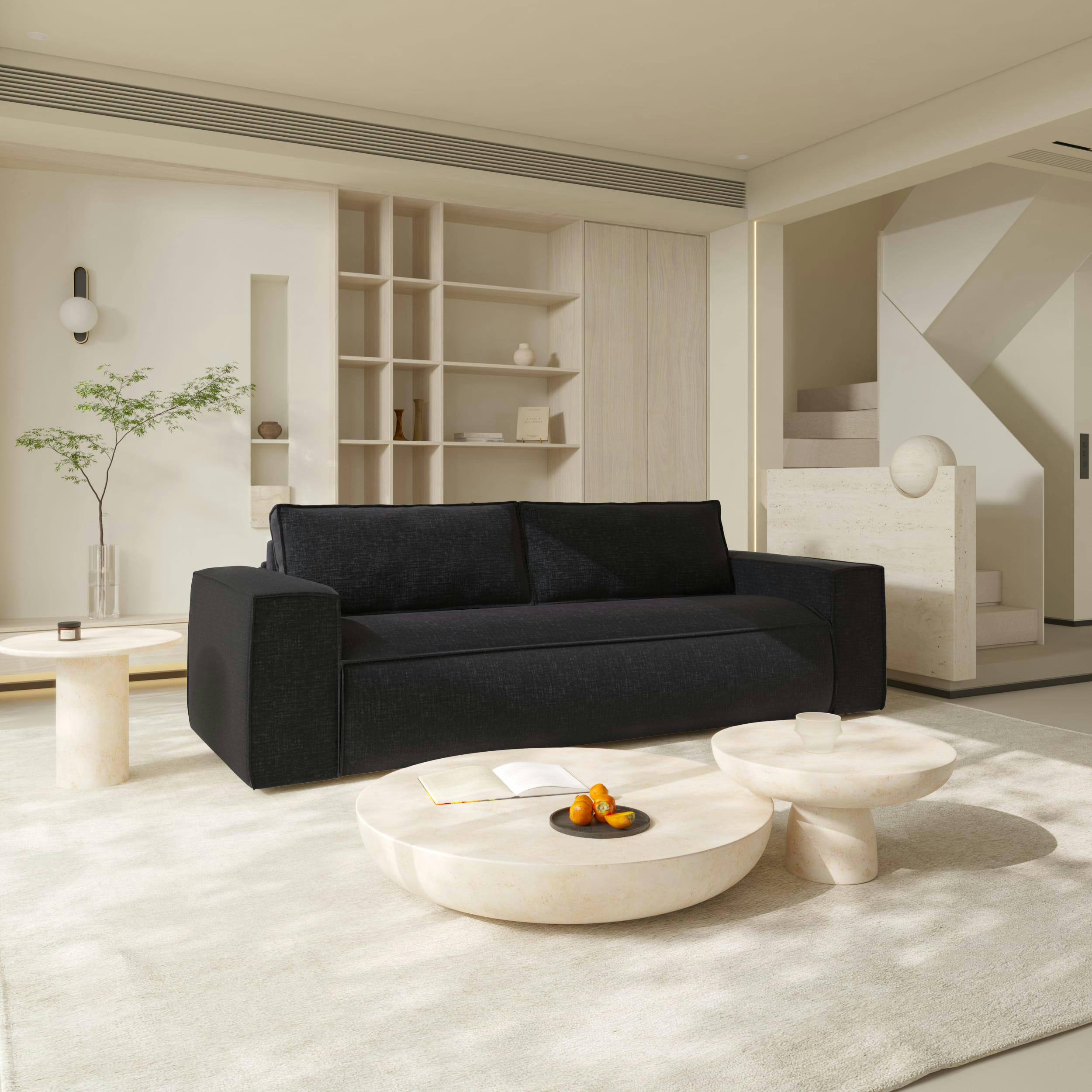 JOAN - Canapé convertible express dunlopillo velours texturé anthracite 160cm