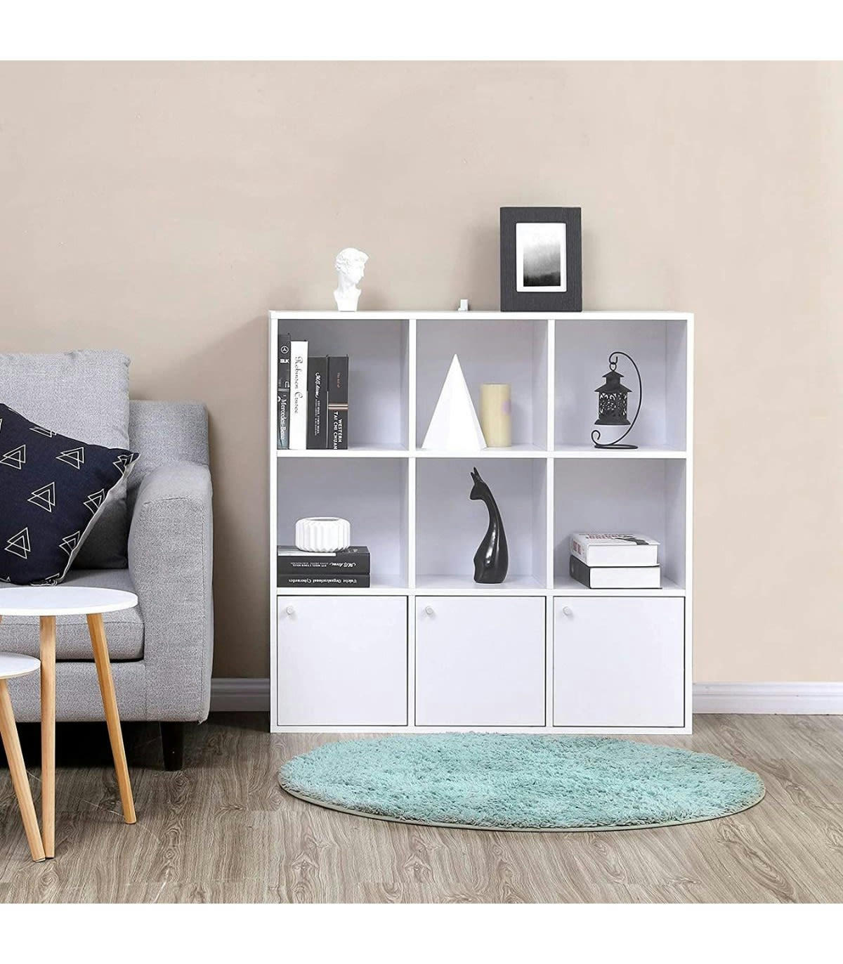 - Bibliothèque 9 cases 3 portes - L98 x H98 cm