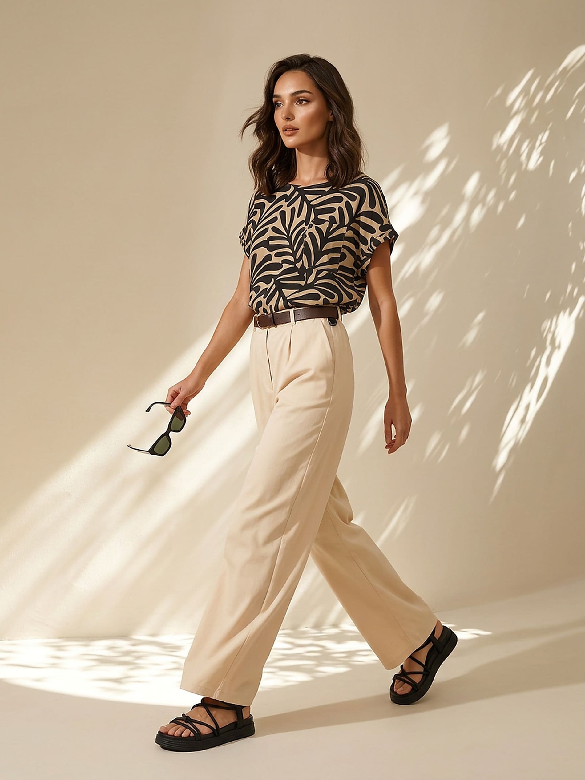 Eleganckie spodnie wide leg z paskiem
