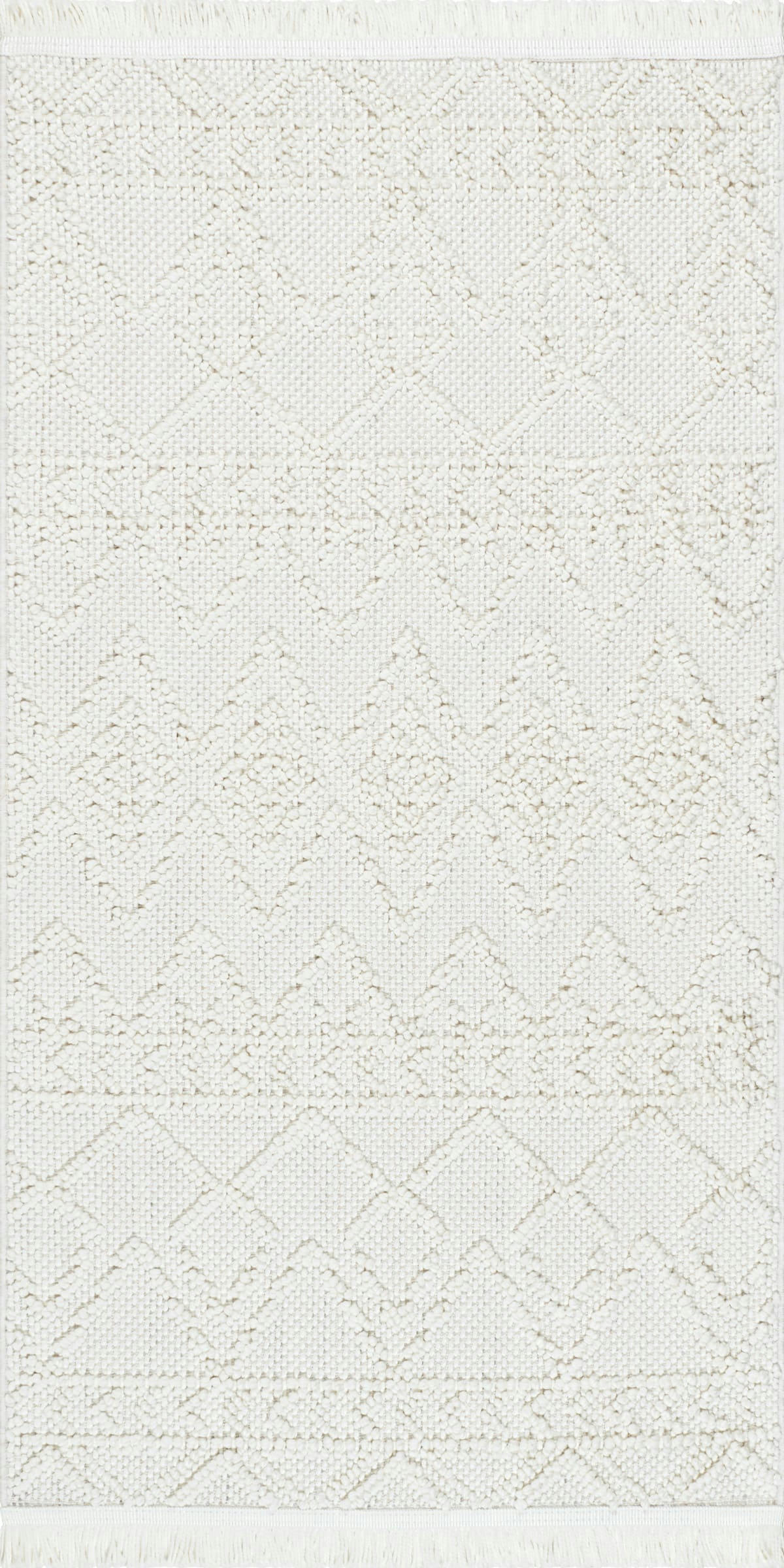 BALI - Tapis Géométrique blanc à franges 80x150