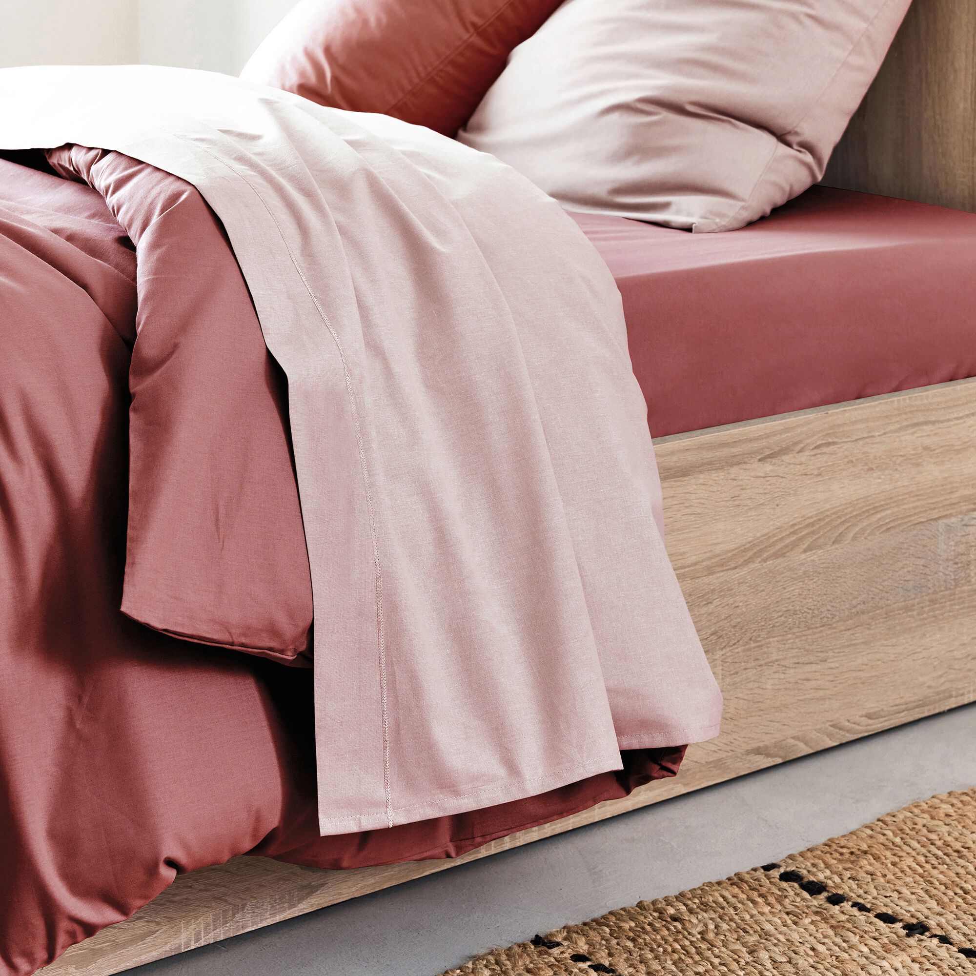 CALANQUES - Drap plat en coton 270x300cm - rose rosa