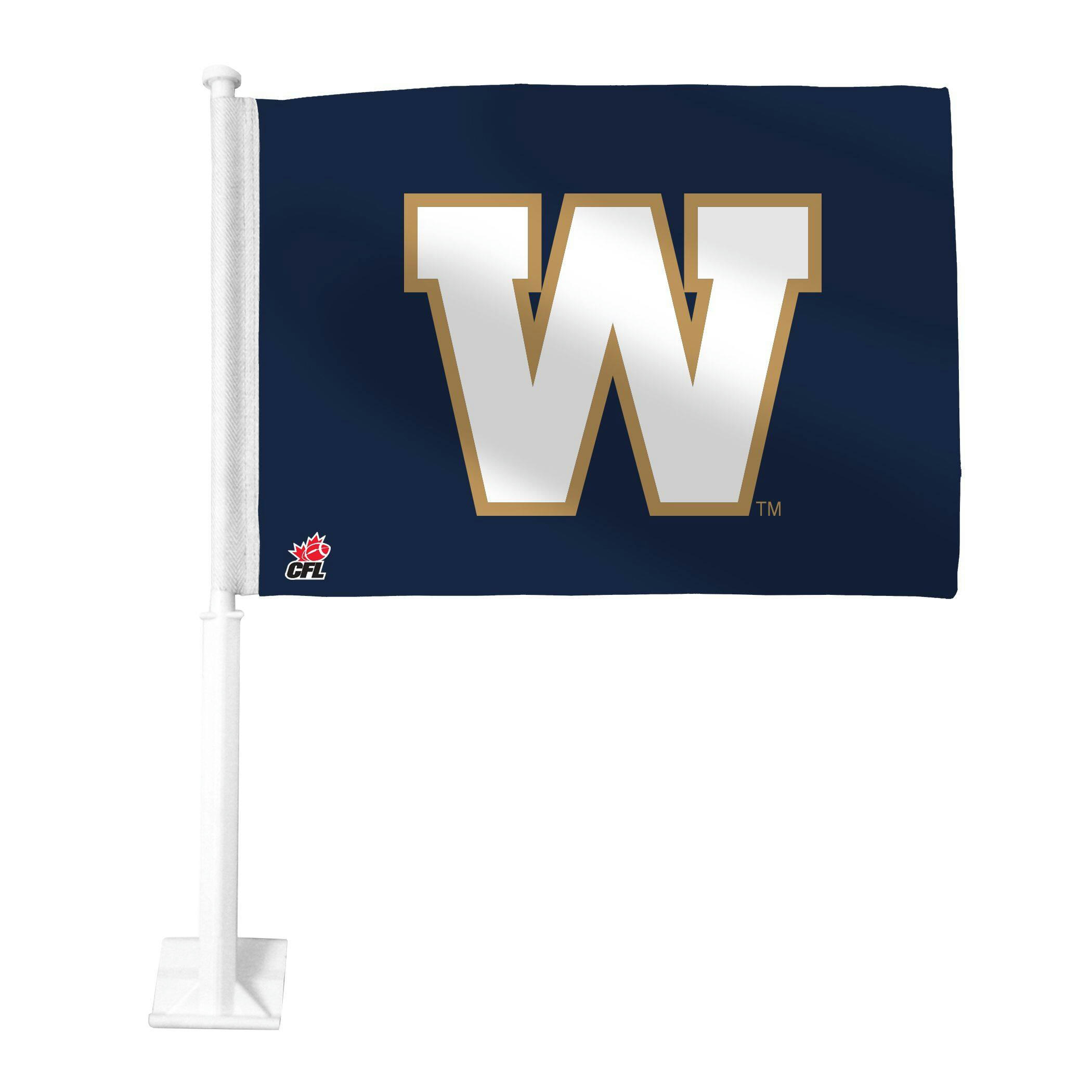 Winnipeg Blue Bombers Car Flag w/ 19-in Mounting Pole For CFL Football Fans/Collectors, Blue