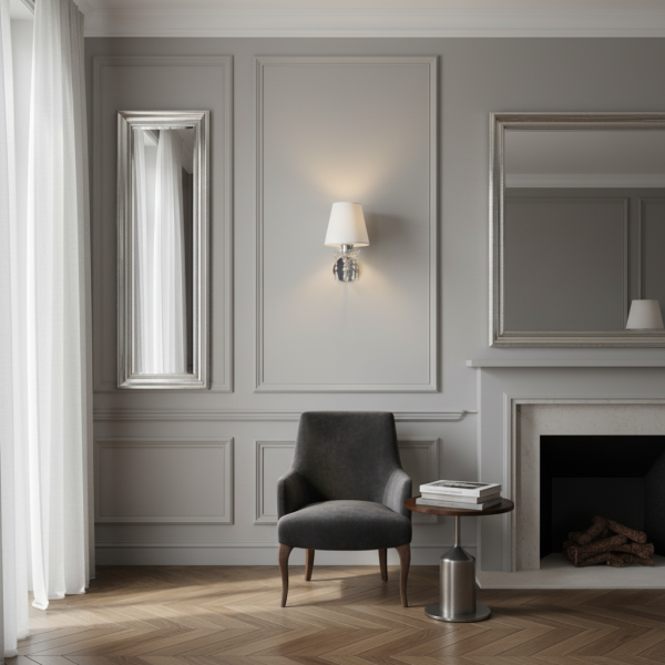 Kinkiet ścienny do sypialni glamour chrom EDYLIT 1xE27 MIA BIANCO 12-413
