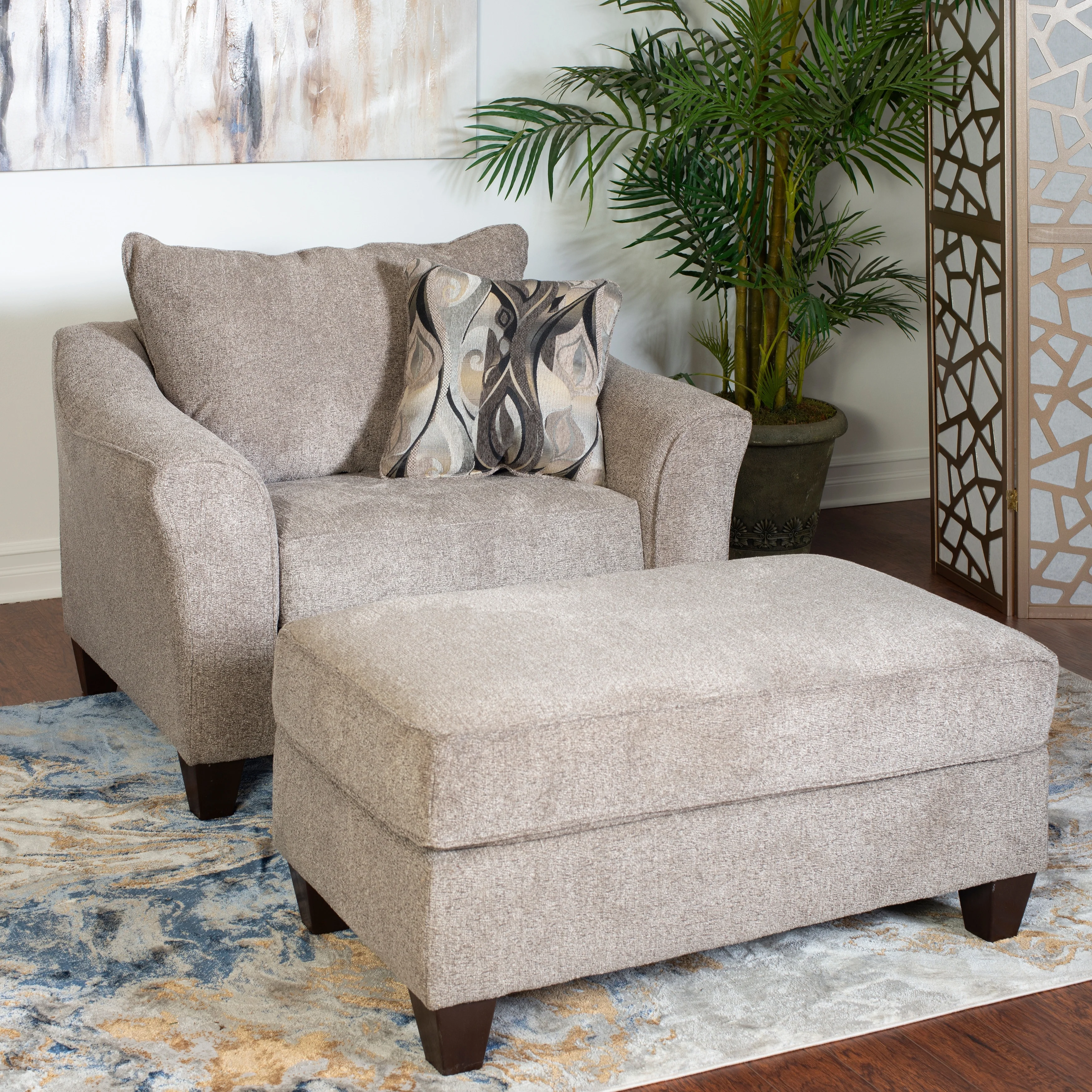 Roundhill Furniture Camero Contemporary Fabric Accent Chair and Ottoman Set