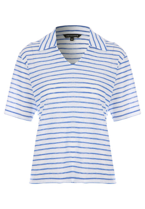 Womens Blue Stripe Collar Top