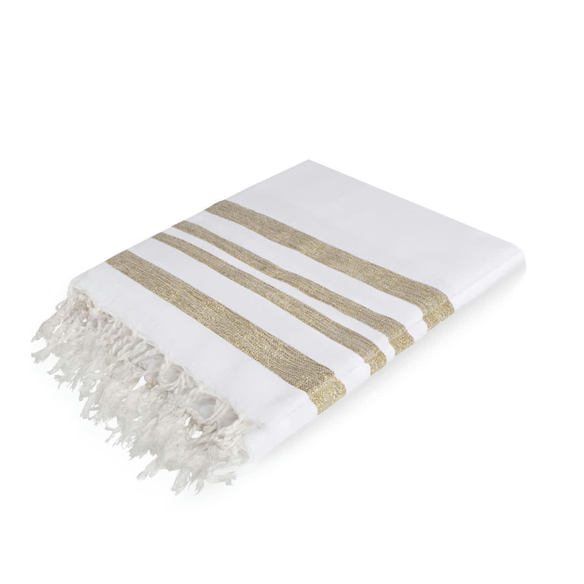 HAMPTONS - Nappe carrée lurex coton  170x170 blanc / or