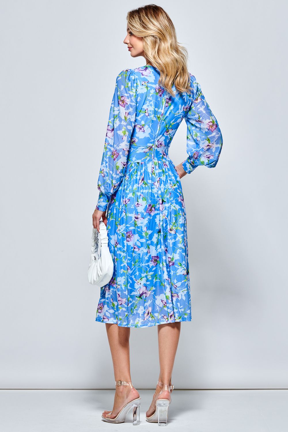 Jolie Moi Floral Long Sleeve Mesh Midi Dress