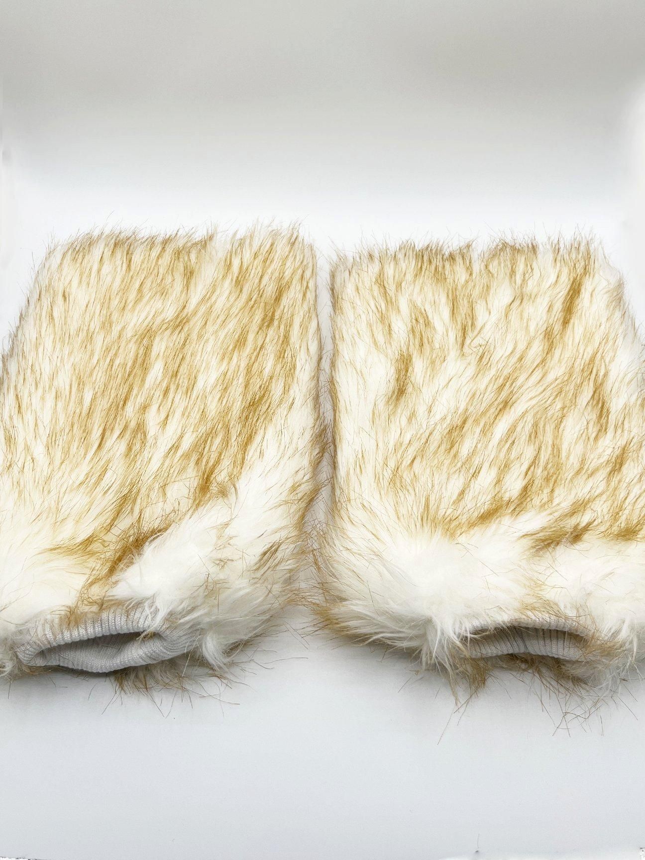 SVNX Faux Fur Leg Warmers Beige and White