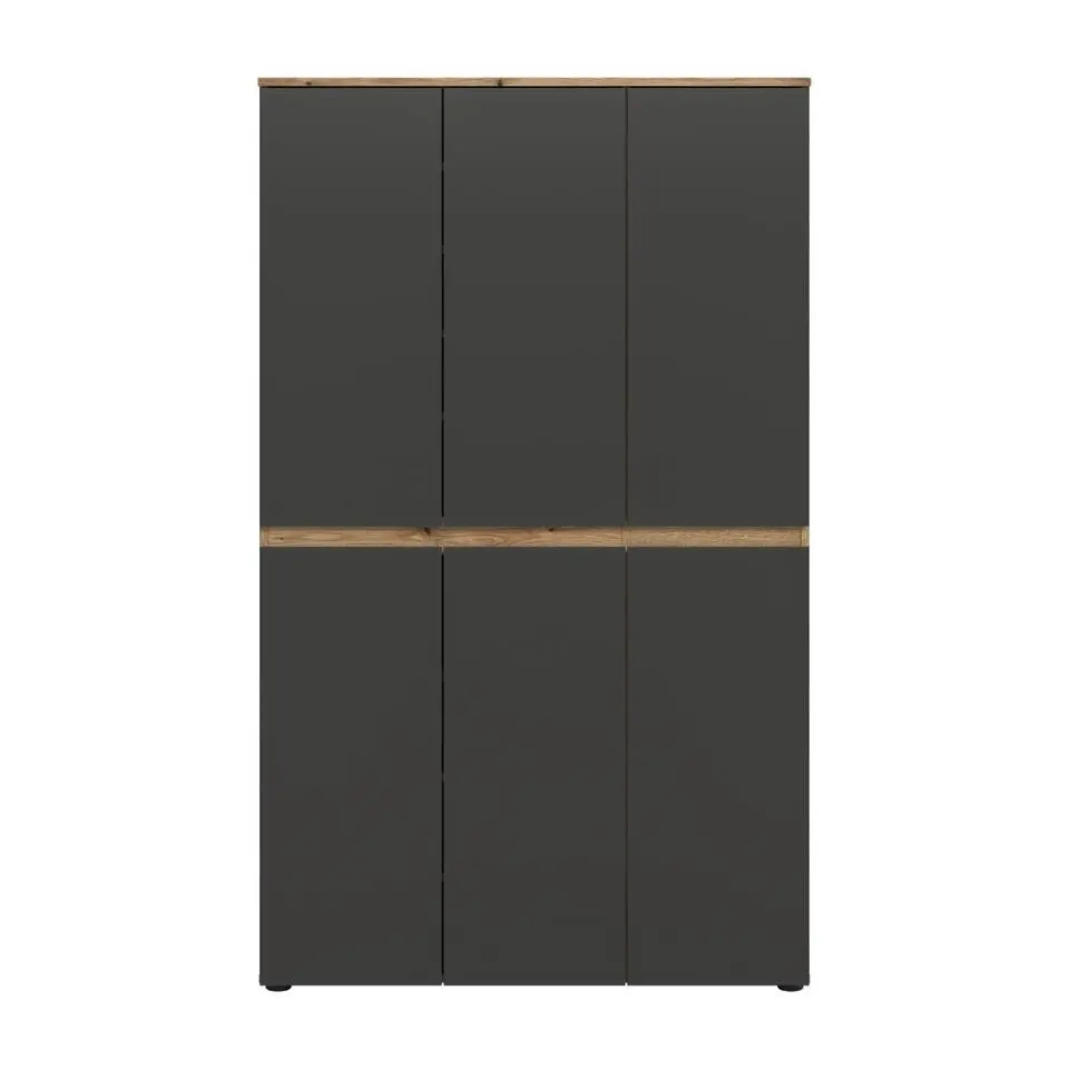 Hioshop Scarpa kledingkast 6 deuren eik decor- antraciet