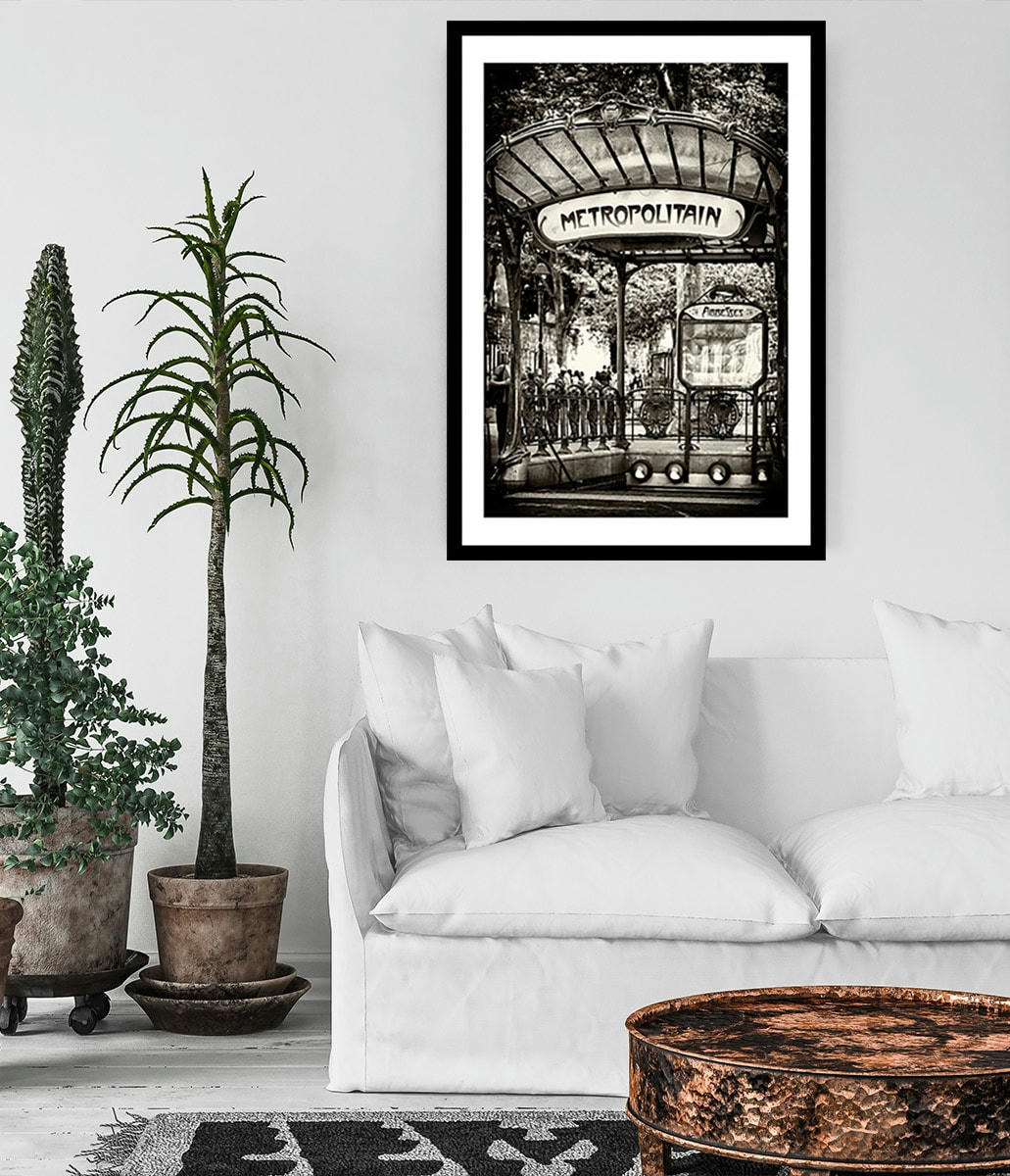 - Affiche paris metro abbesses par hugonnard avec cadre noir 30x45cm