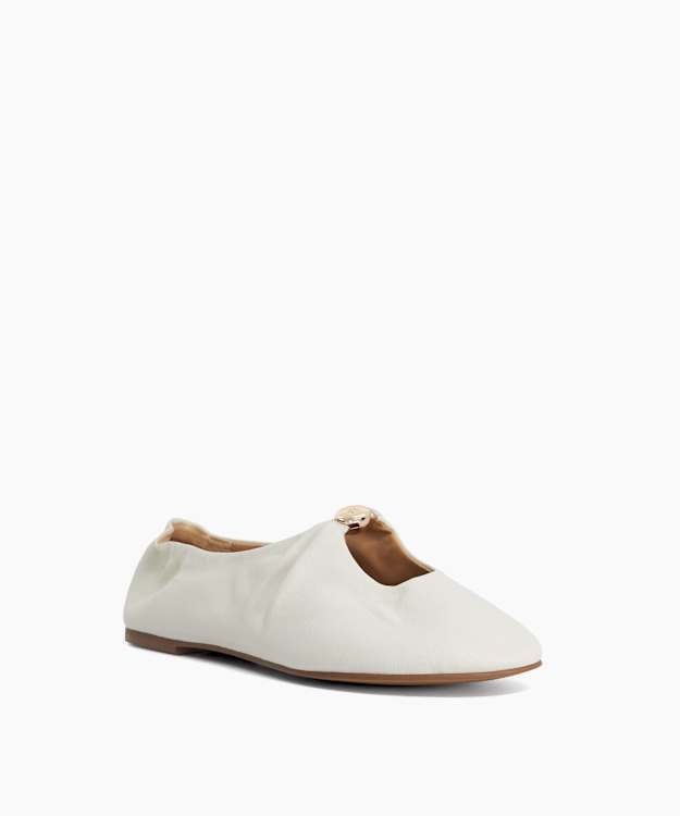 Havella White - Ruched White Leather Ballet Flats