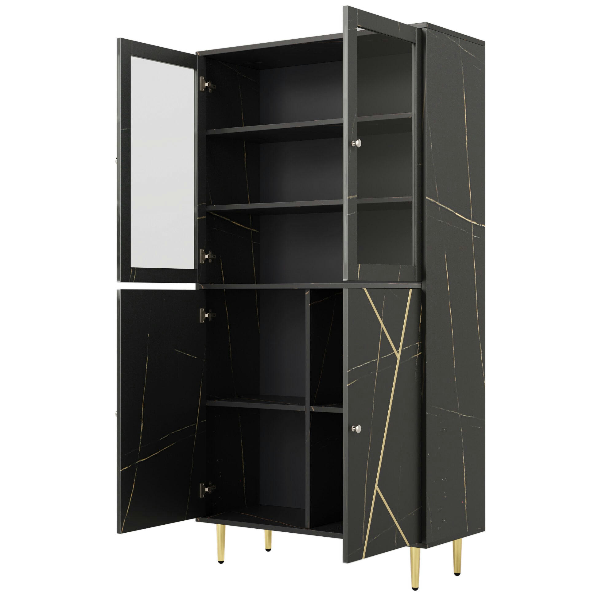 - Buffet armoire effet noir avec bandes dorés portes battants rangement