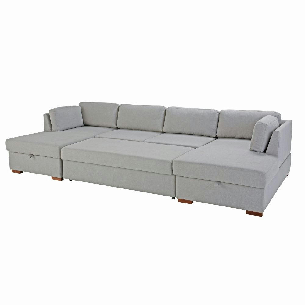 Times square - Canapé panoramique convertible 7 places gris clair