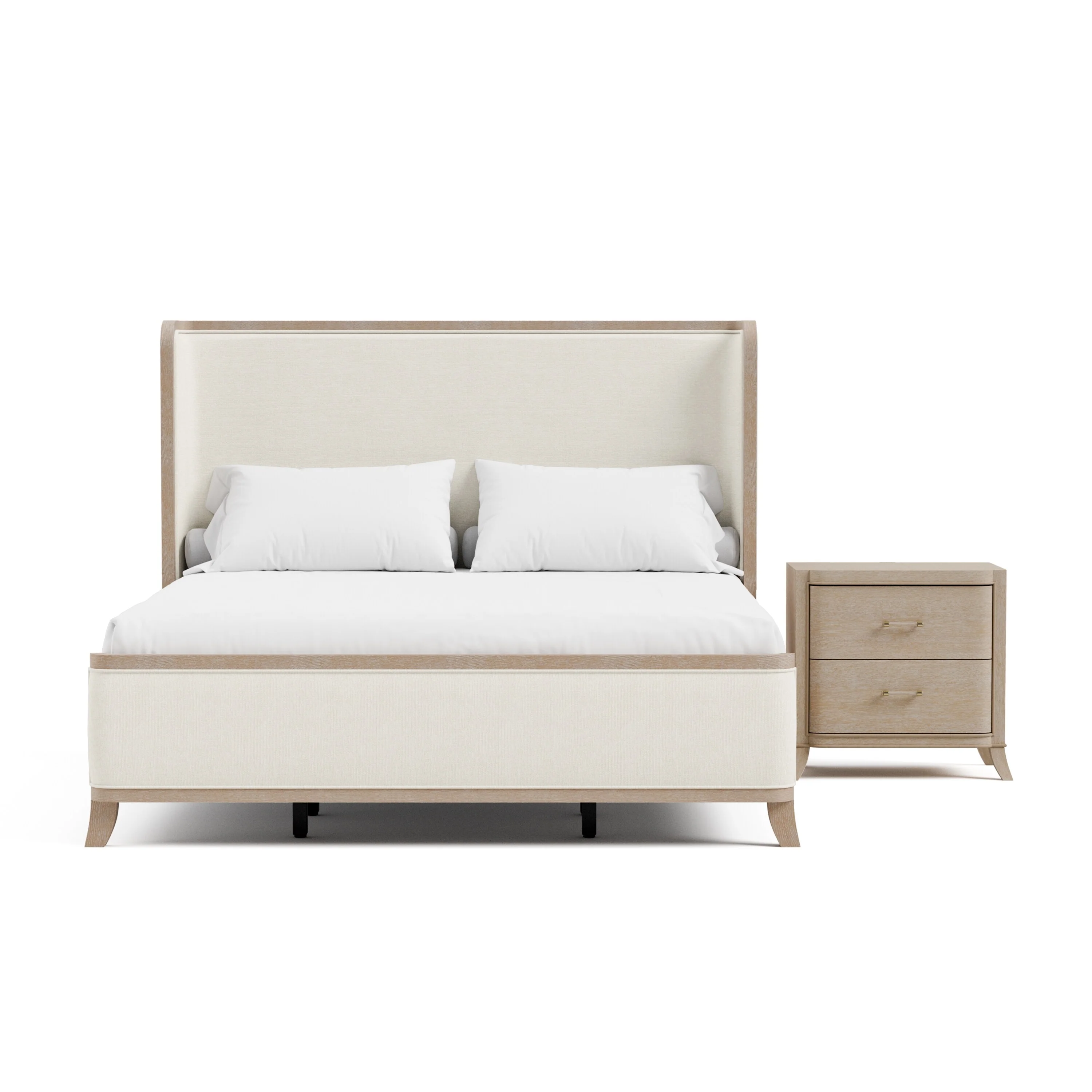 Furniture of America Kian Modern 2-Piece Natural Oak Solid Wood Panel Bed and Nightstand Set