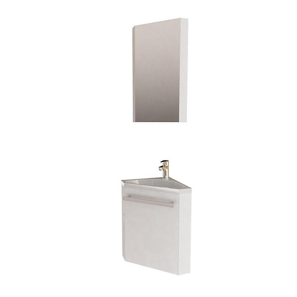 Ensemble lave-mains angle suspendu SKINO avec robinet et armoire d'angle