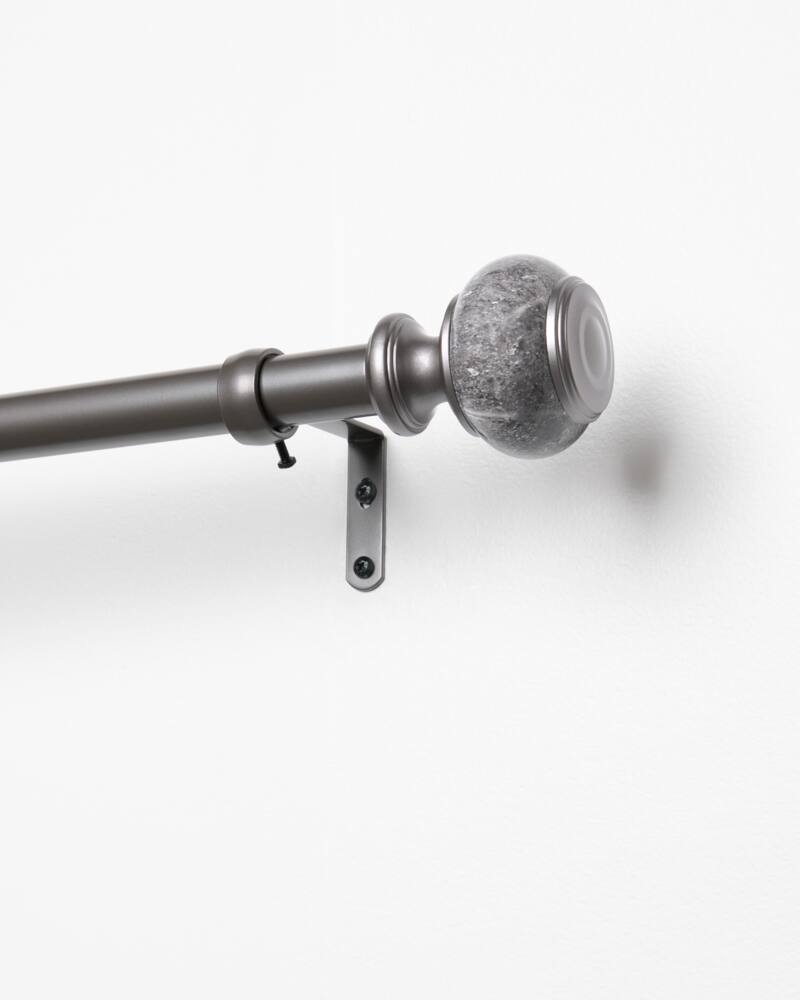 CANVAS Adjustable Steel Curtain Rod with Marble Finials, Grey, Assorted Sizes, 1-in Diameter