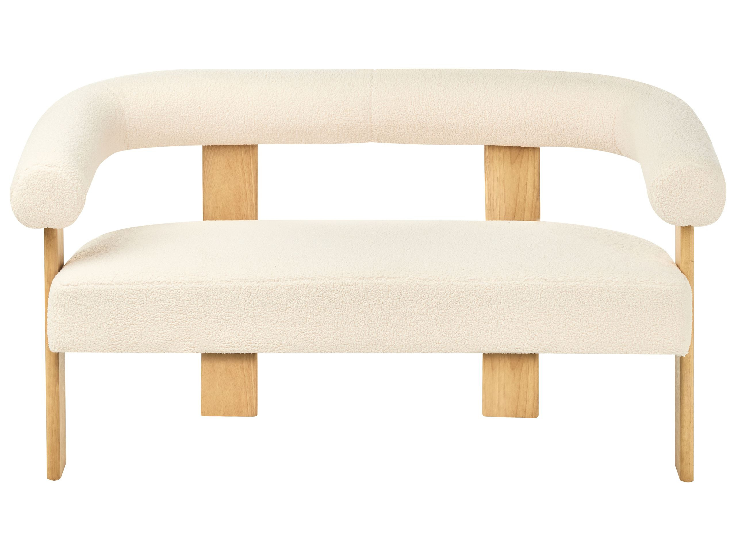 Sofa dwuosobowa retro boucle złamana biel z jasnobrązowym