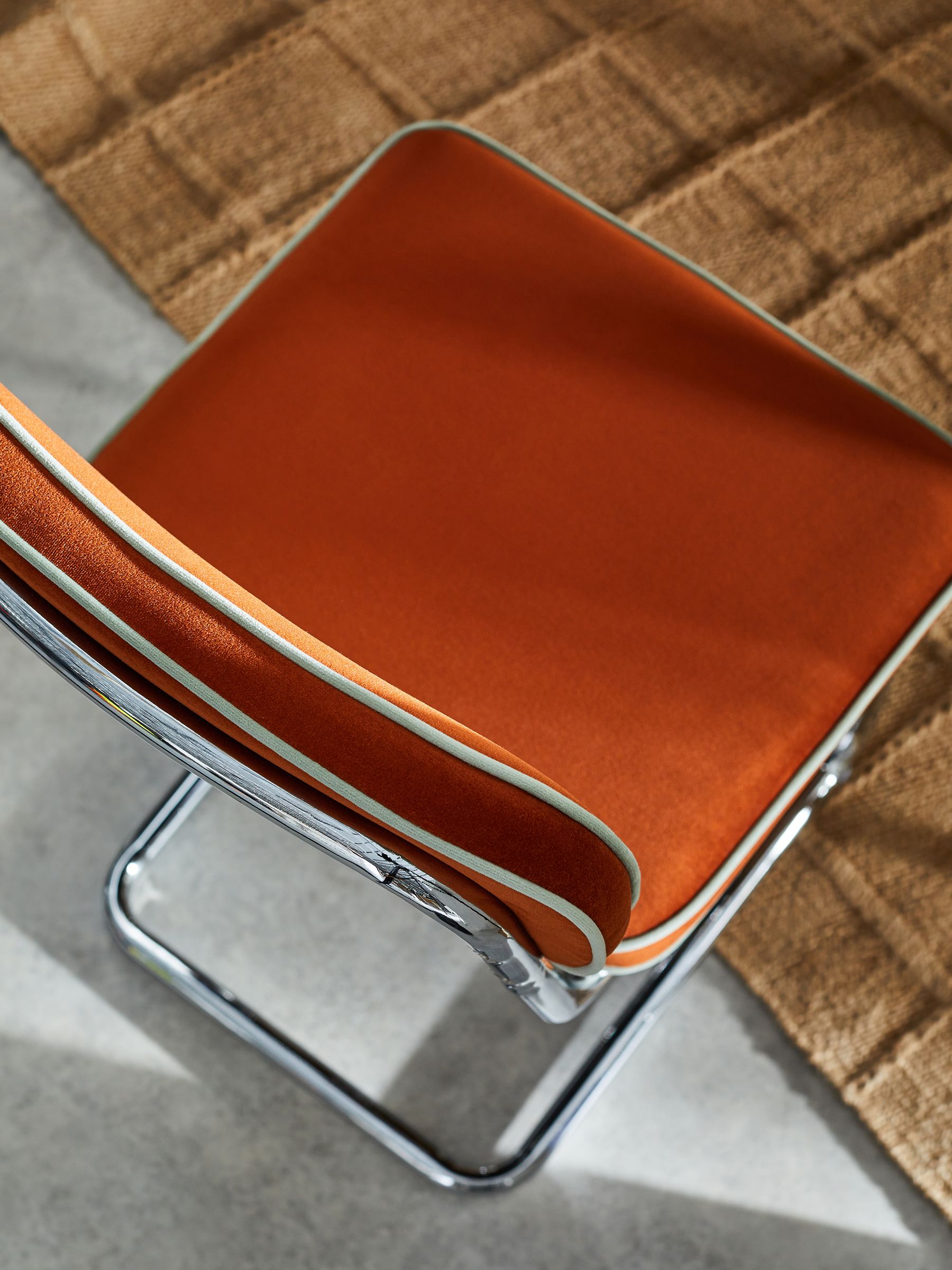 Set of 2 Parker Dining Chairs in Velvet in Cinnamon with Jade Green Piping