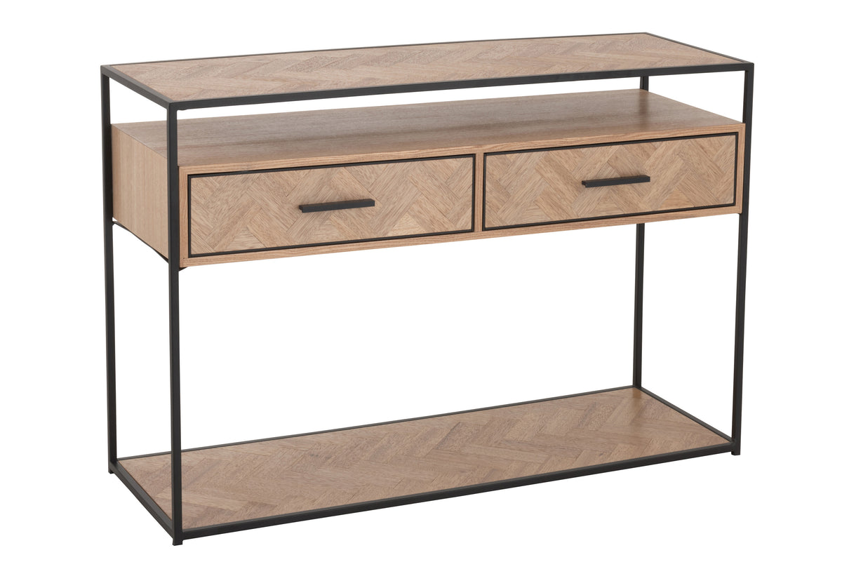 J-Line console Zigzag 2 Lades - hout/metaal - naturel/zwart