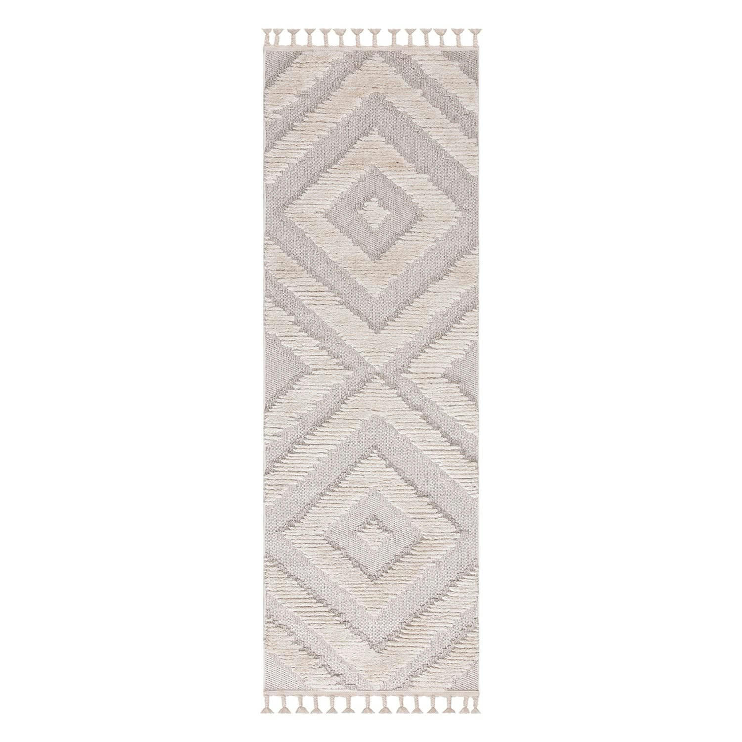 BOHOUSE - Tapis bohème chic à franges tressées crème 80x300cm