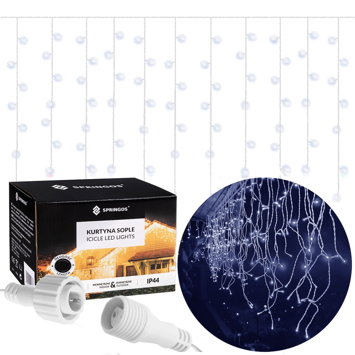 Kurtyna świetlna 200 led lampki zewnętrzne sople zimny biały