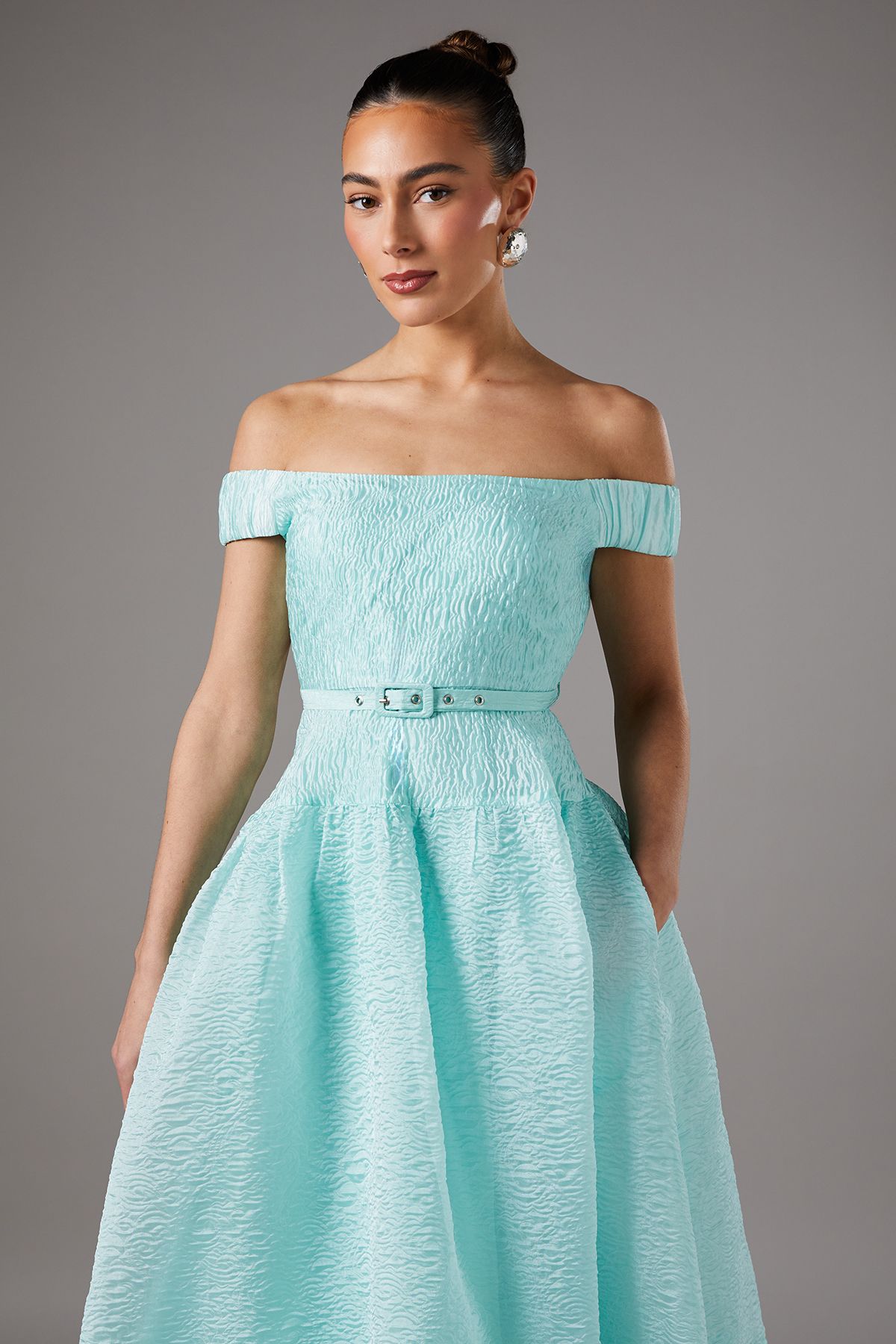 Coast Textured Off Shoulder Prom Dress