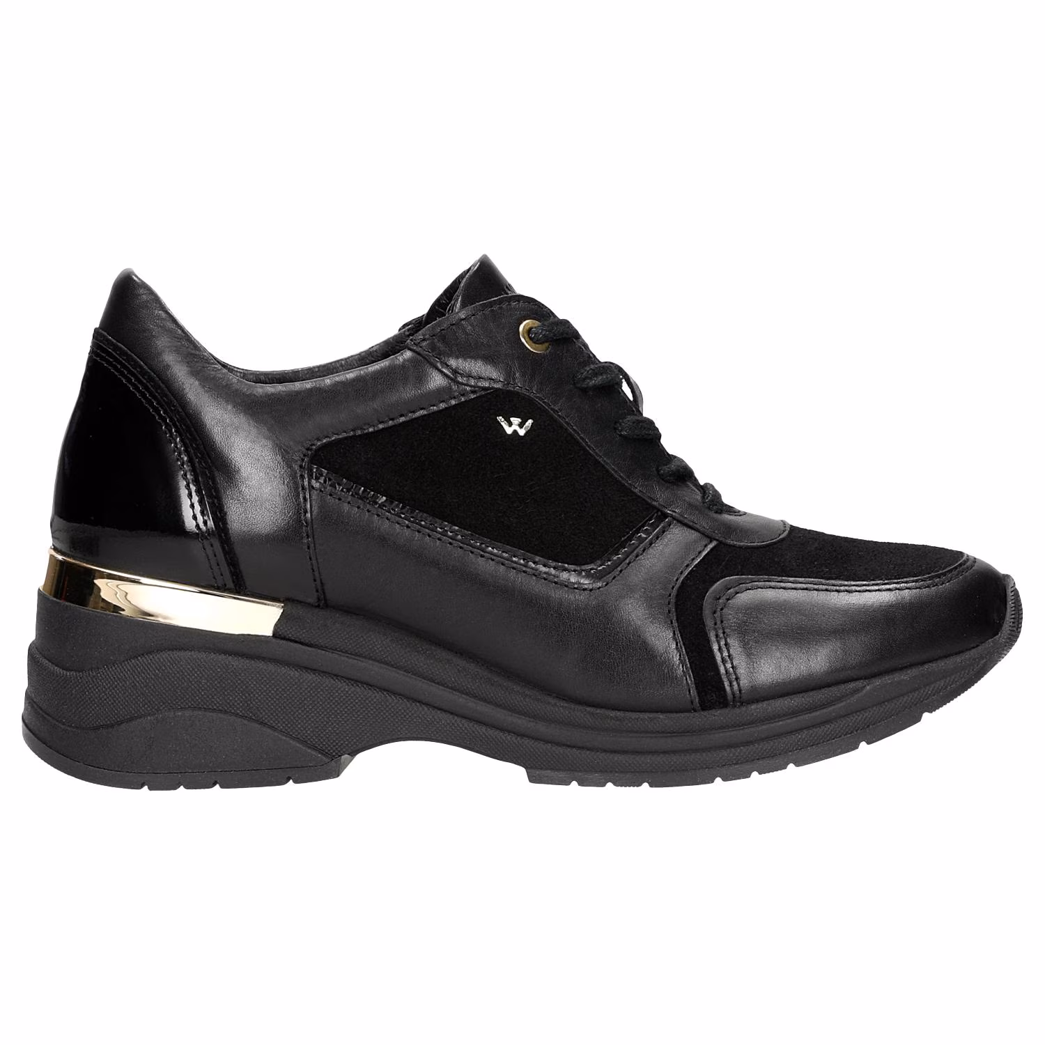 Czarne sneakersy damskie ze złotymi elementami