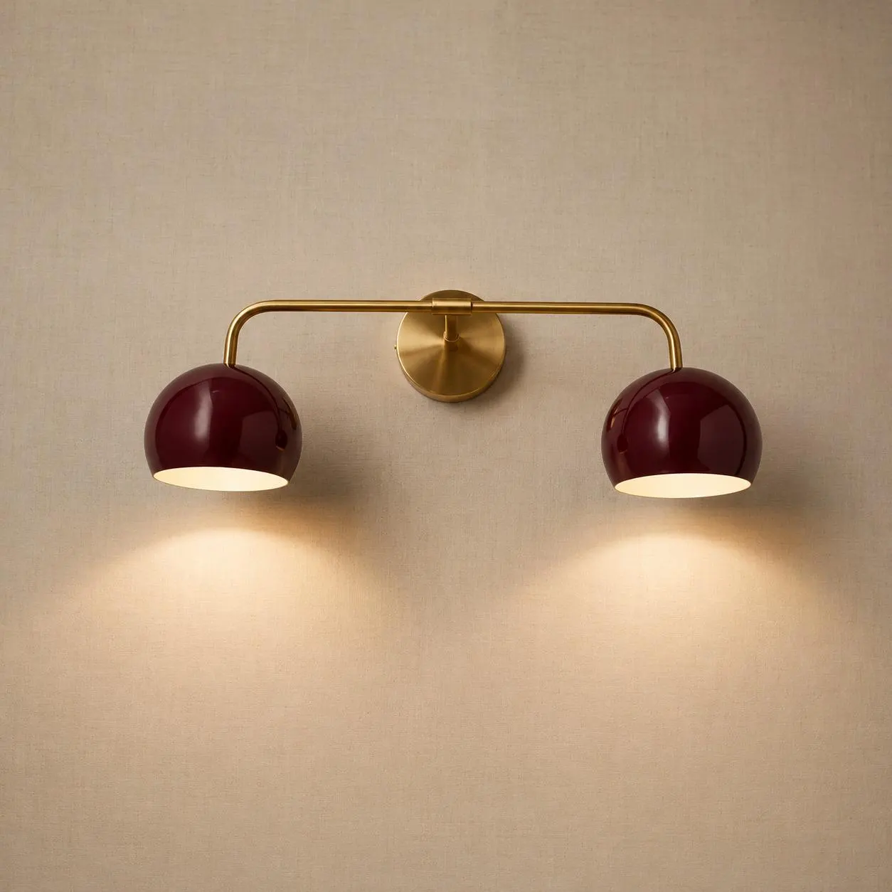 Burgundy Double Wall Sconce, Brass Vanity Light, Modern 2 Lighting