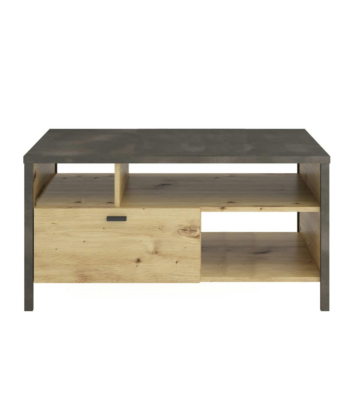 LOFT - Table Basse 3 Niches 1 Tiroirs - Aspect Chêne - L95cm