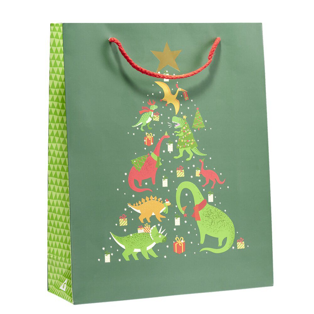 Sac cadeau No&euml;l enfant licorne ou dinosaure 26xH32cm - 2 modèles