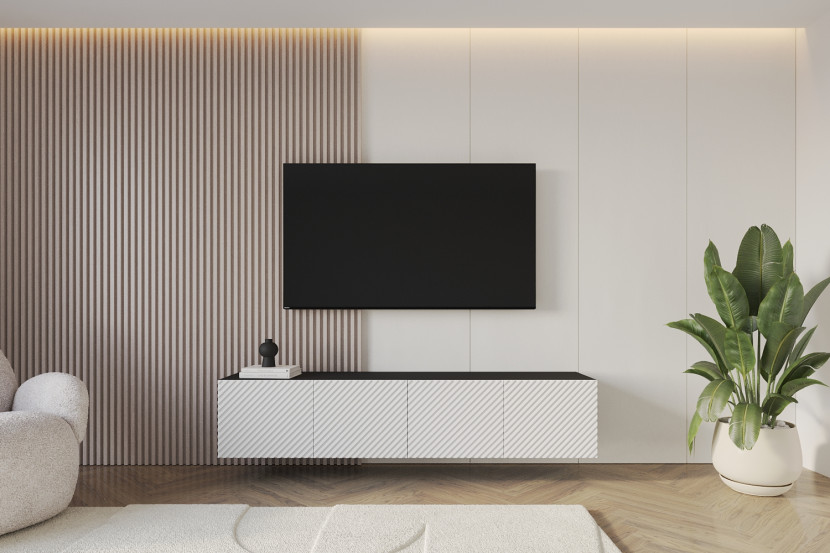 Szafka RTV z frezowanymi frontami wisząca ZENO-W - 2x100x40x40 cm - Biały