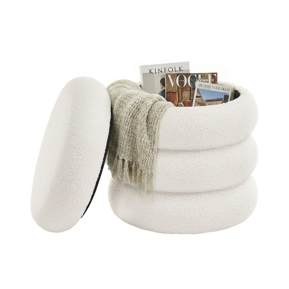 Tabouret pouf rond avec rangement et assise rembourrée