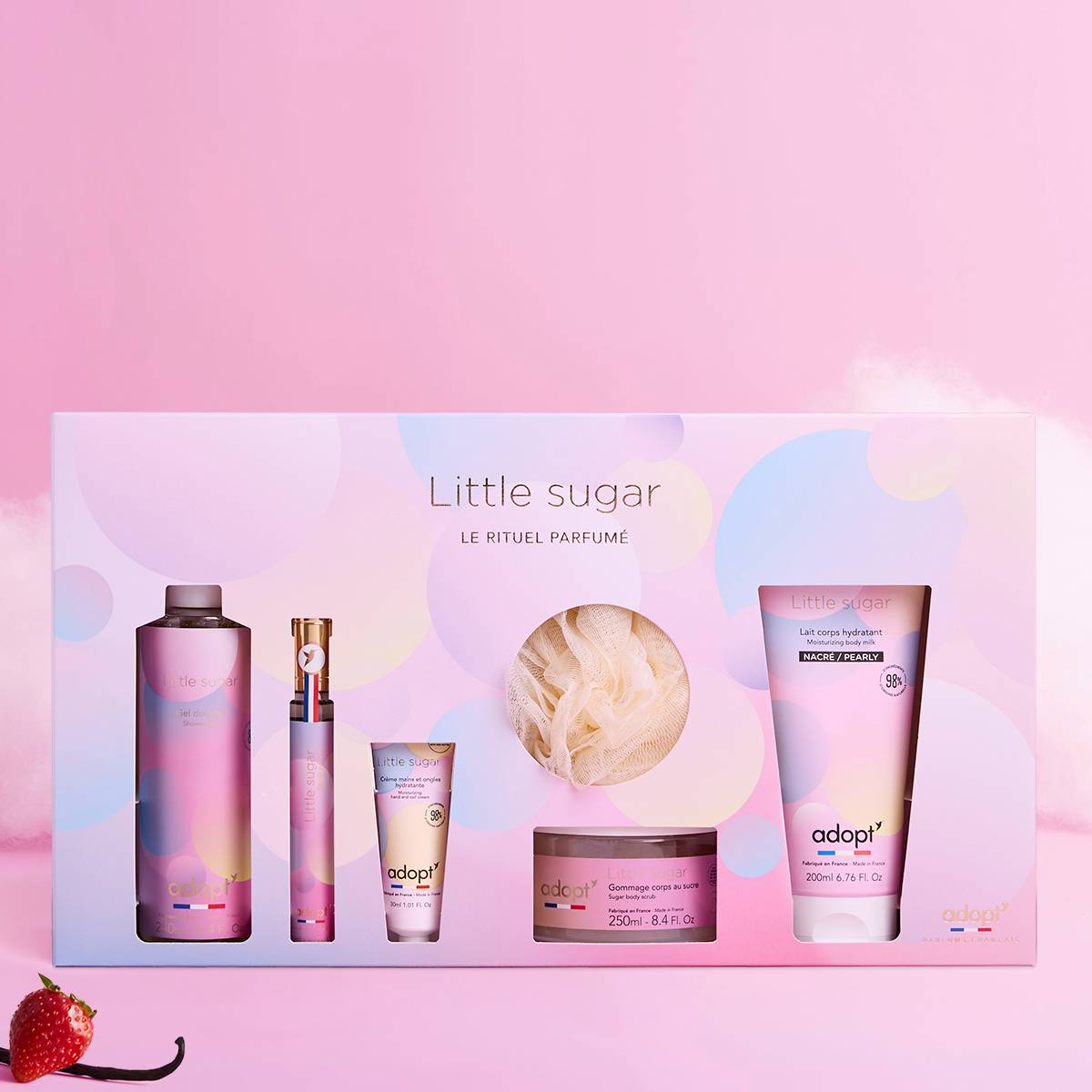 Little SugarCoffret maxi eau de parfum Little Sugar 30 ml   gel douche 250 ml   lait corps 200 ml   crème pour les mains 30 ml   gommage au sucre 250ml   fleur de bain