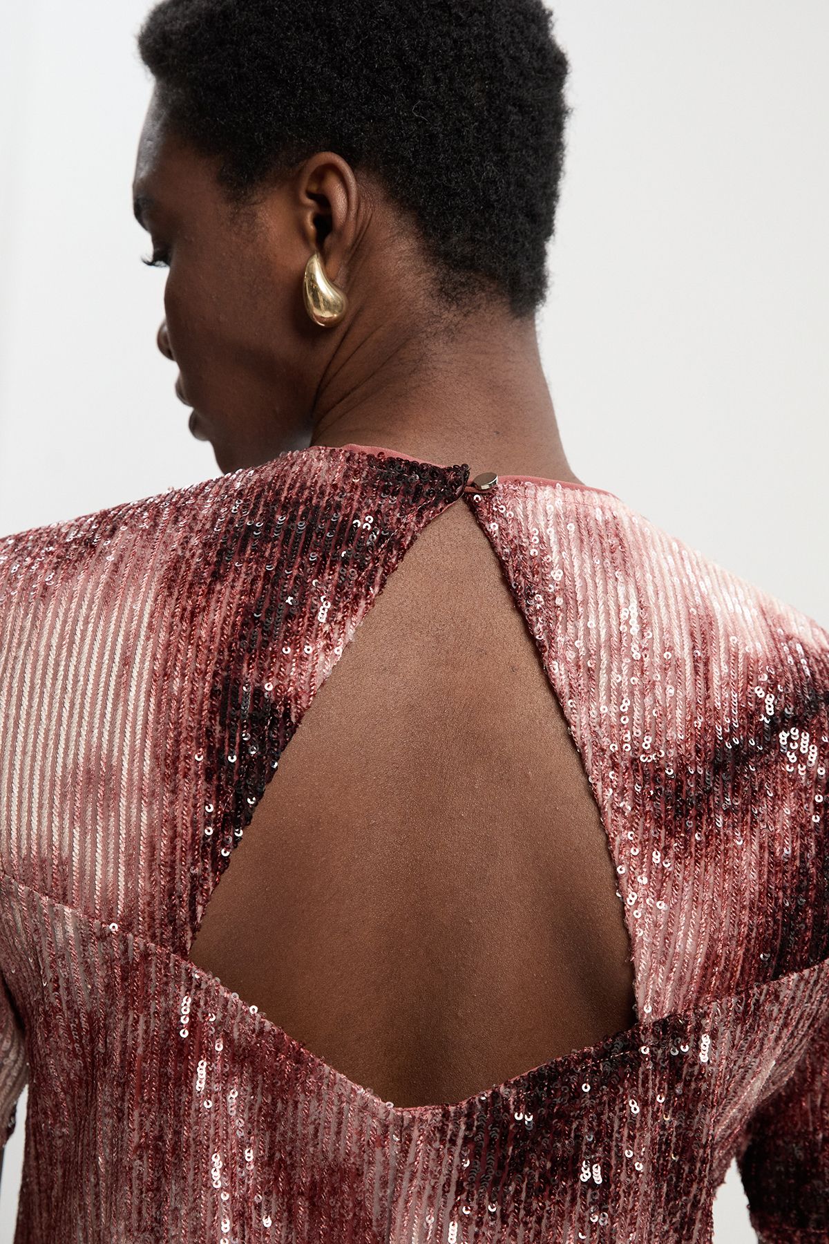 KarenMillen Ombre Sequin Woven Strong Shoulder Top