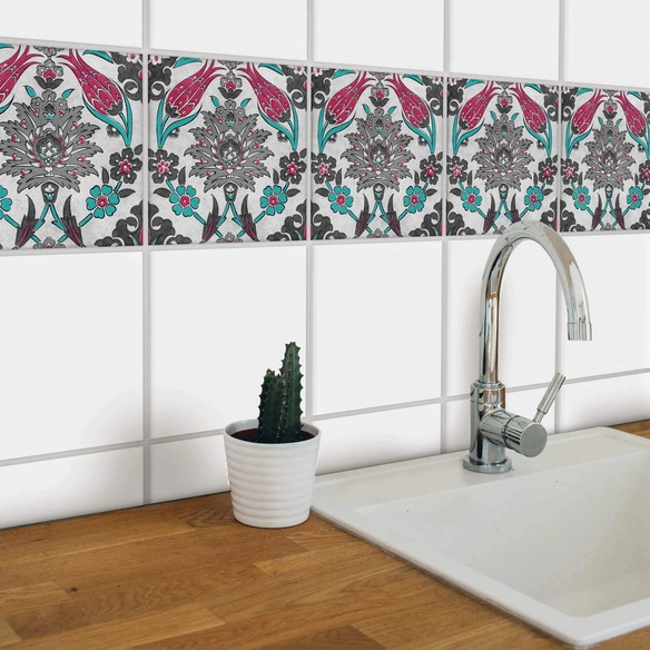 Fliesenaufkleber »Jugendstil Blumenkranz Kacheln«, selbstklebend