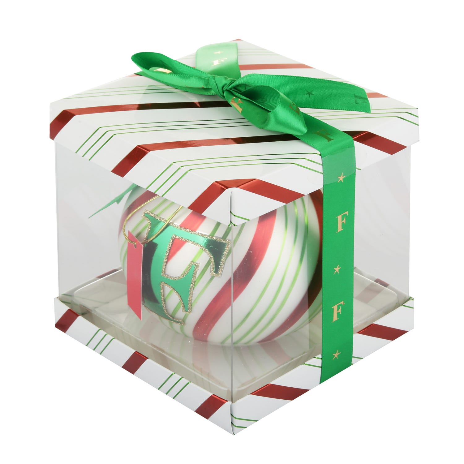 Pallina Natale con lettera F 10 cm Circus verde