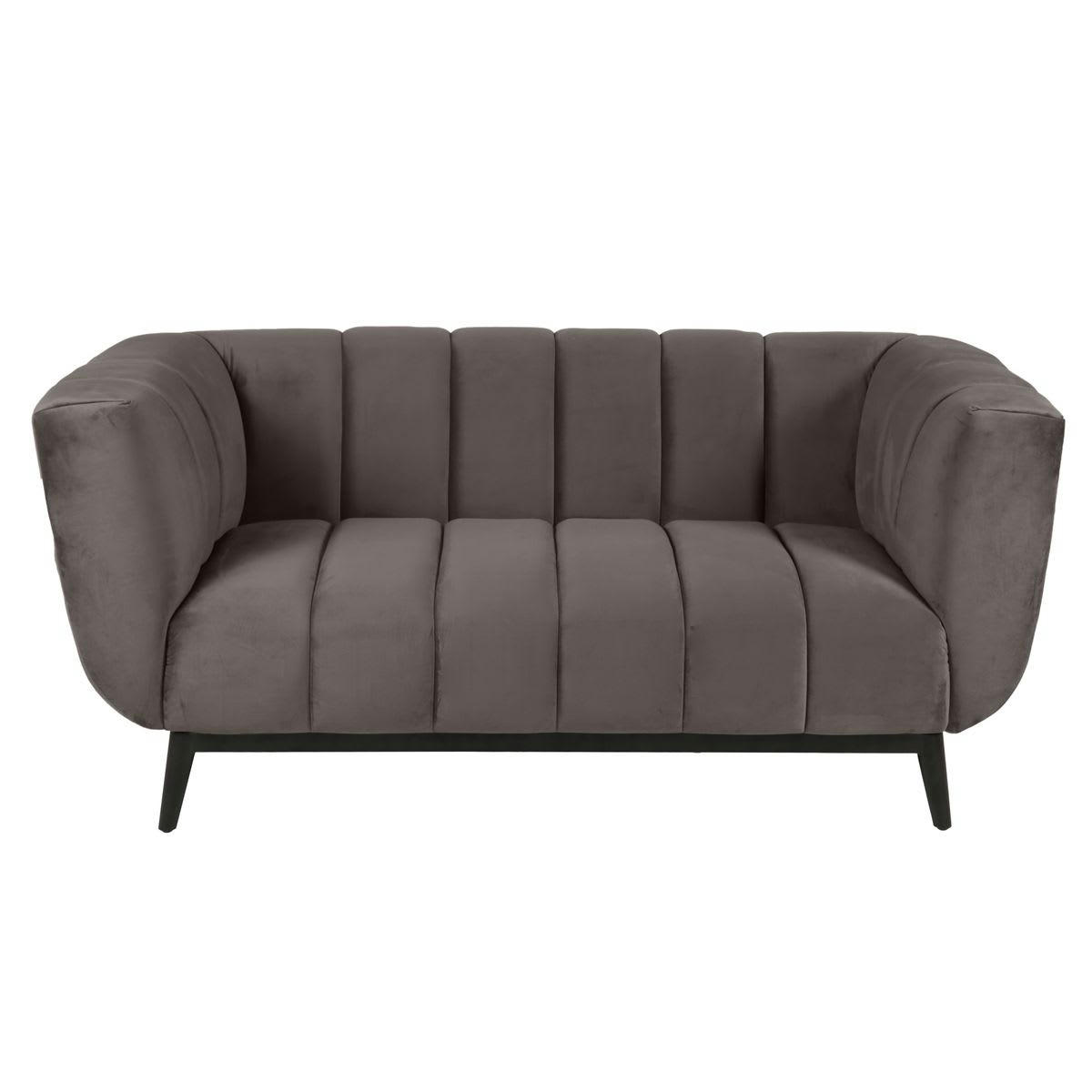 AMARO - Canapé velours 2 places gris foncé capitonné