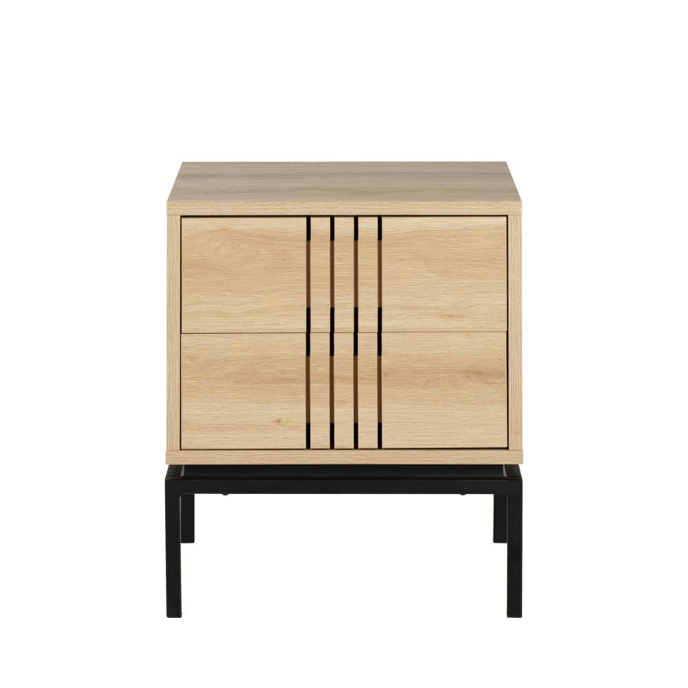 KROKOM - Table de chevet 2 tiroirs en métal et bois clair