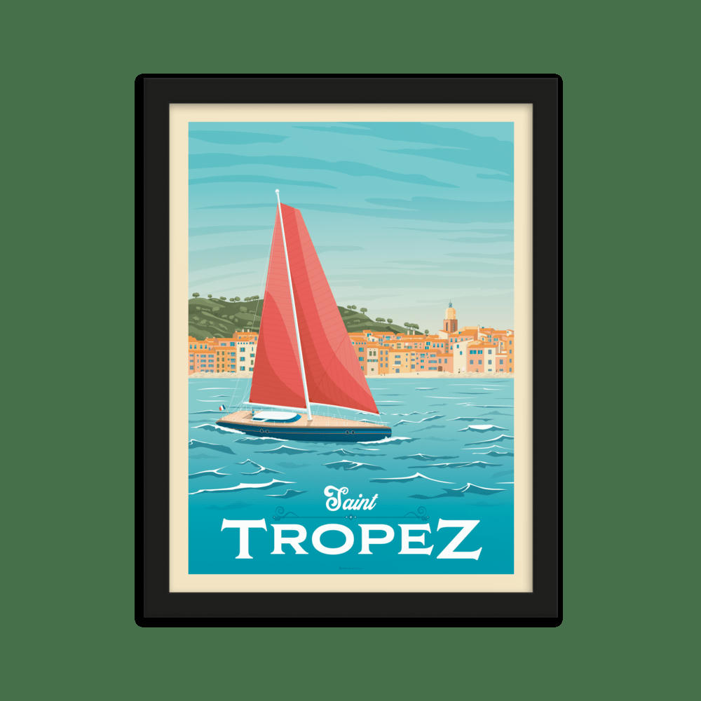 - Affiche Saint-Tropez Etats-Unis + Cadre Bois noir 21x29,7 cm
