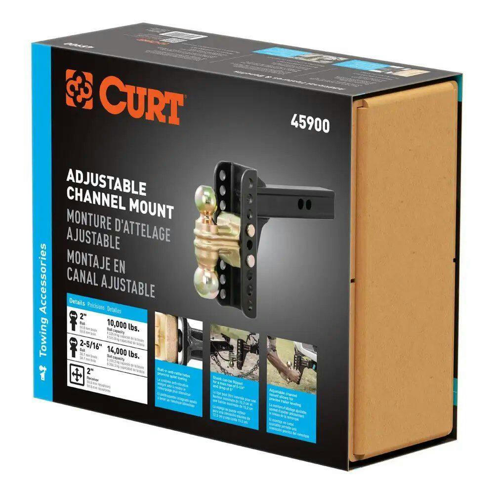 CURT 45900 Adjustable Channel Mount with Dual Ball & 2-in Shank