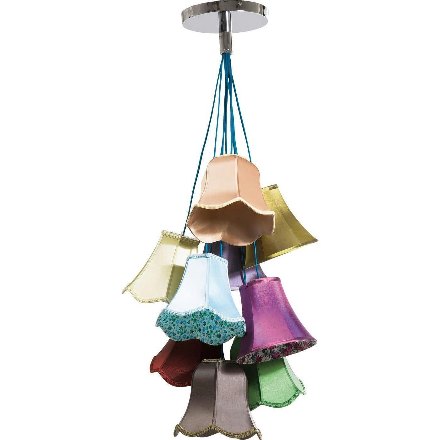 SALOON FLOWERS - Suspension bohème 9 abat-jours en tissu